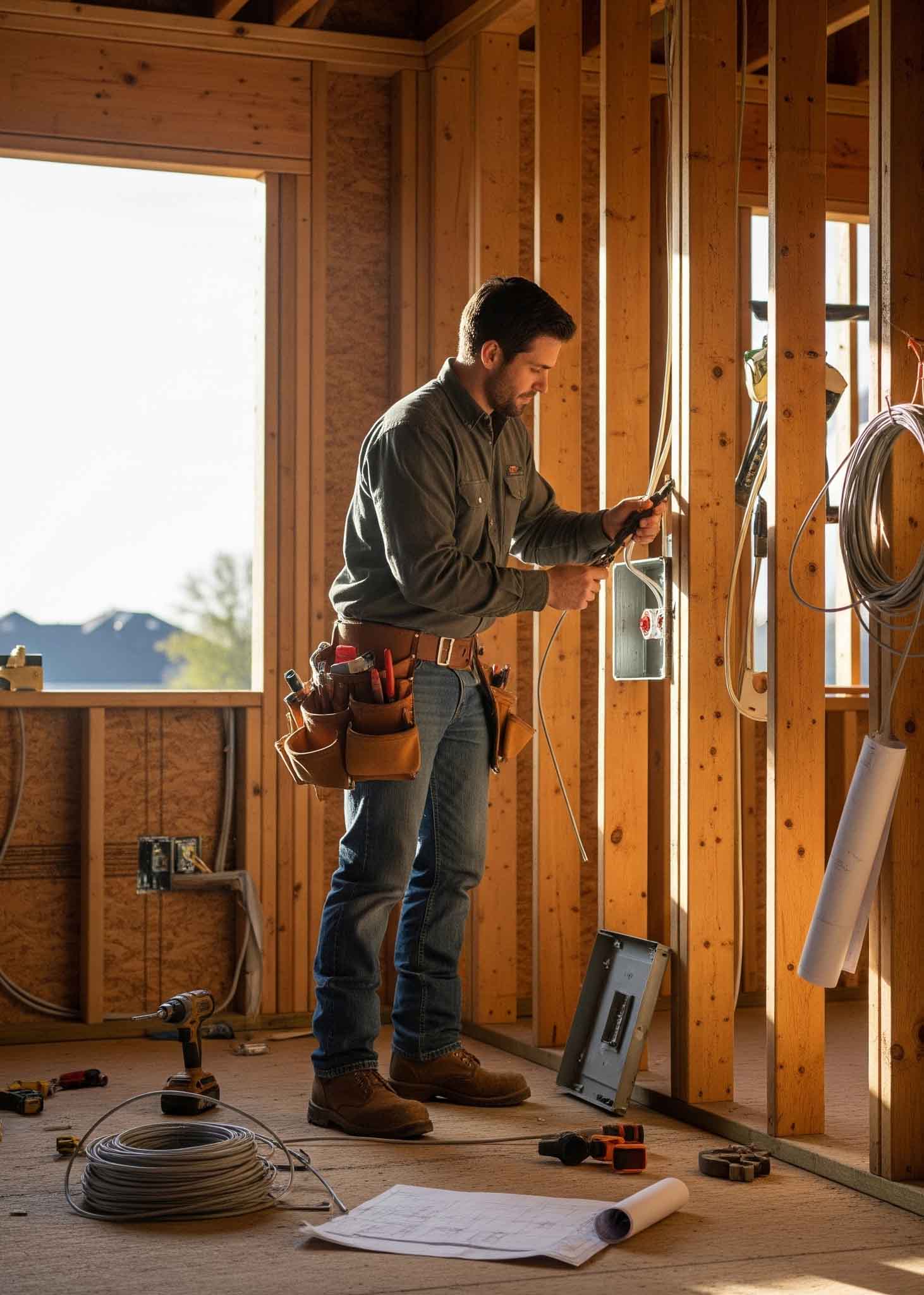electrican workin on a house